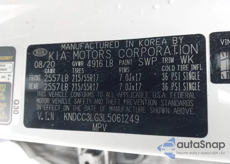 2020 Kia Niro Ev Ex z USA, uszkodzony, nr VIN KNDCC3LG3L5061249